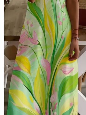 NEW without Tag. Floral Green & Pink ankle length dress